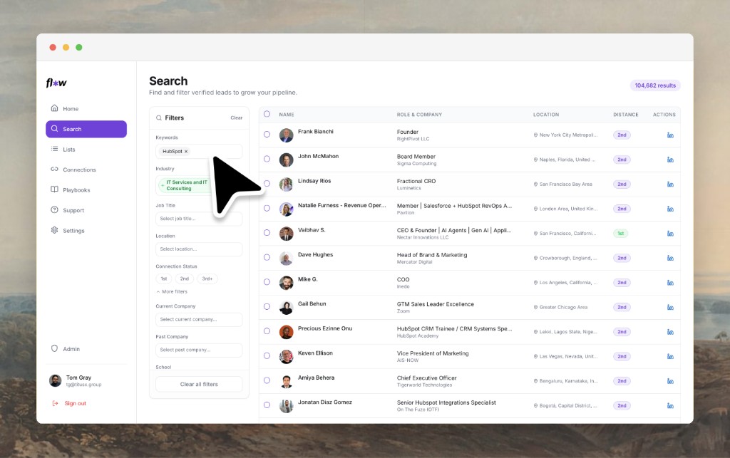 Flow AI Search tab with filters
